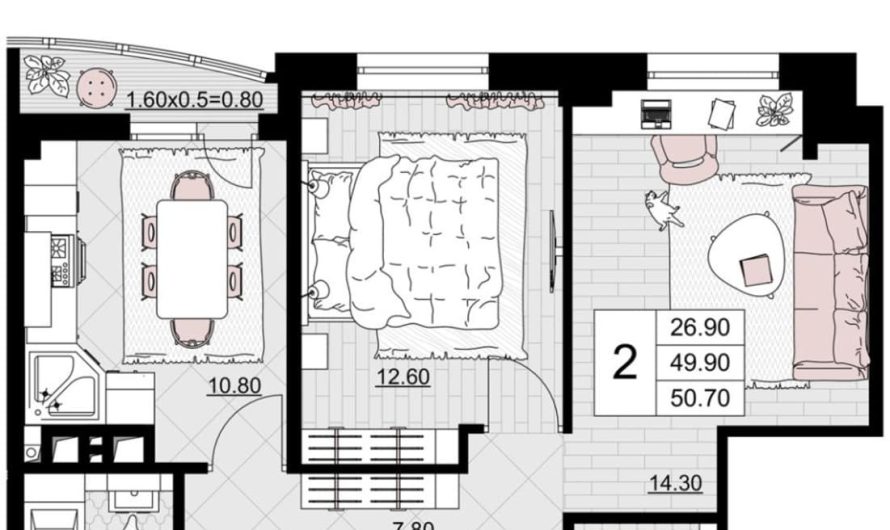 Продаем 2-комнатную квартиру от застройщика, 50.7 м², Анапа, Литер                                                     6