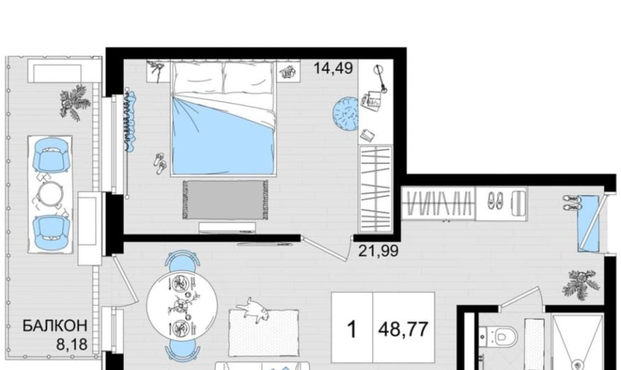 Продам 1-комнатные апартаменты от застройщика, 47.48 м², Анапа, шоссе Симферопольское, Корпус                                                     2