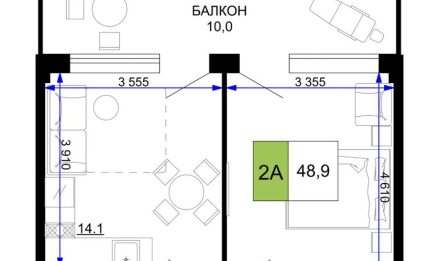 Продаются 2-комнатные апартаменты от застройщика, 48.9 м², Анапа, проезд Сосновый, Литер                                                     1