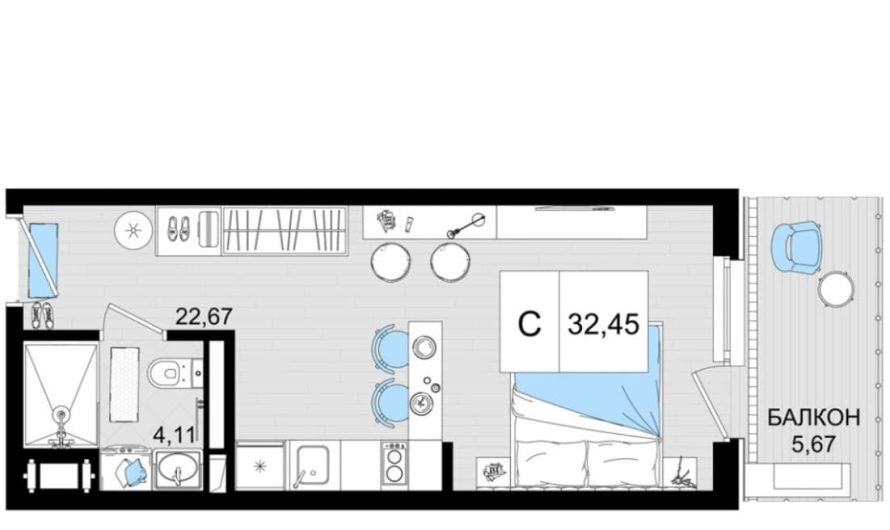 Продаются 1-комнатные апартаменты от застройщика, 31.41 м², Анапа, шоссе Симферопольское, Корпус                                                     2