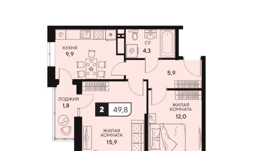 Продажа 2-комнатной квартиры от застройщика, 49.8 м², Анапа, Анапское шоссе,                                                     18к3