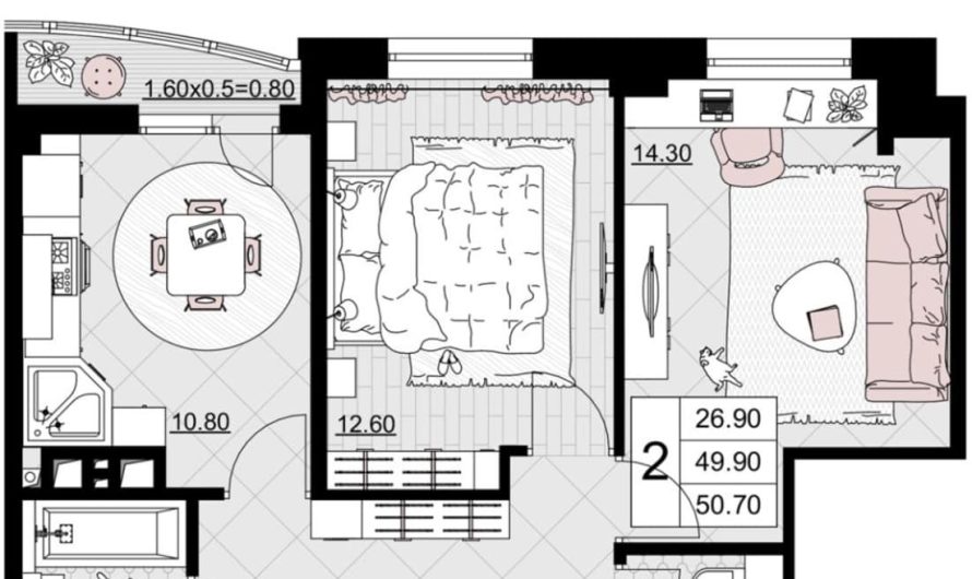 Продам 2-комнатную квартиру от застройщика, 50.7 м², Анапа, Литер                                                     4