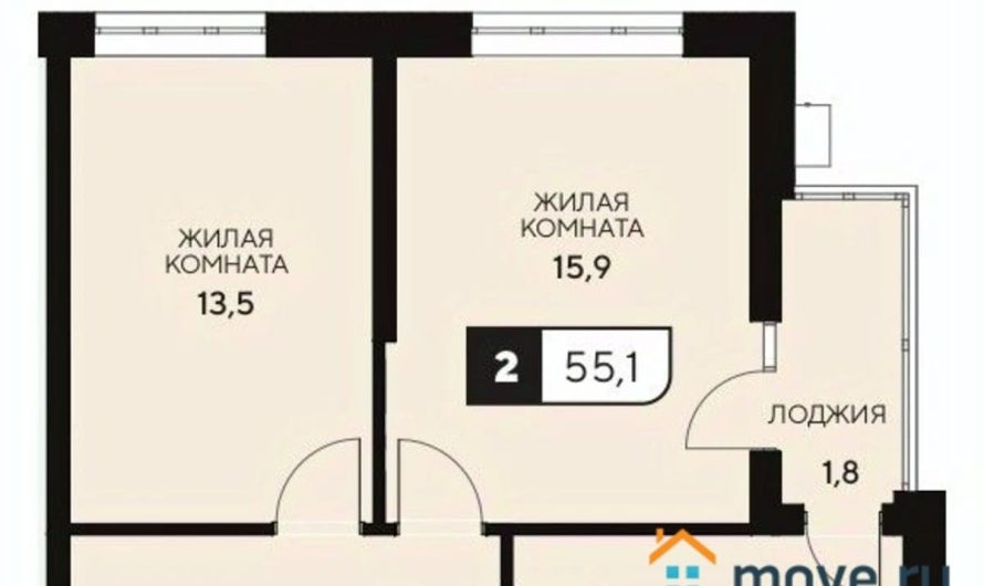 Продаем 2-комнатную квартиру от застройщика, 55.1 м², Анапа, Анапское шоссе,                                                     18к3