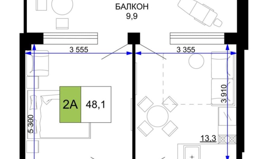 Продам 2-комнатные апартаменты от застройщика, 48.1 м², Анапа, проезд Сосновый, Литер                                                     1