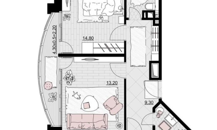 Продаем 2-комнатную квартиру от застройщика, 62.4 м², Анапа, проезд Межсанаторный,                                                     20К