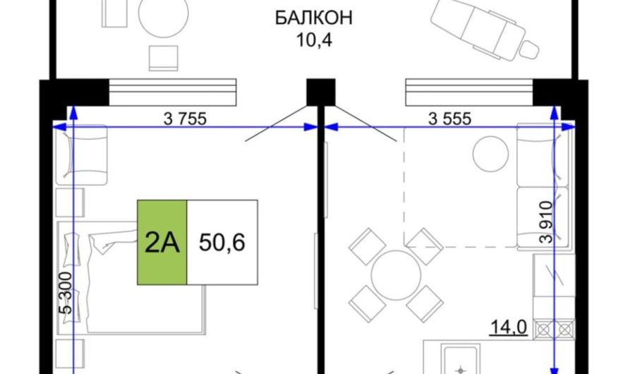 Продажа 2-комнатных апартаментов от застройщика, 50.6 м², Анапа, проезд Сосновый, Литер                                                     1