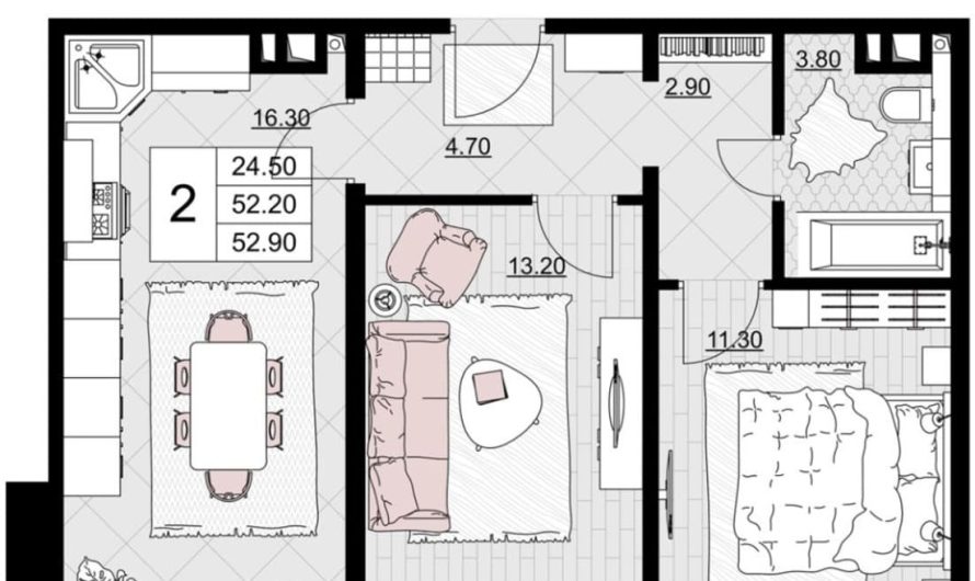 Продаем 2-комнатную квартиру от застройщика, 52.9 м², Анапа, Литер                                                     6